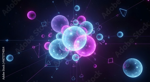 Wallpaper Mural Abstract Glowing Spheres and Geometric Shapes Digital Art Torontodigital.ca
