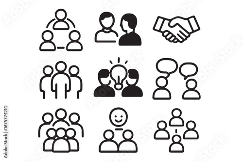 Minimalist flat professional networking icons set