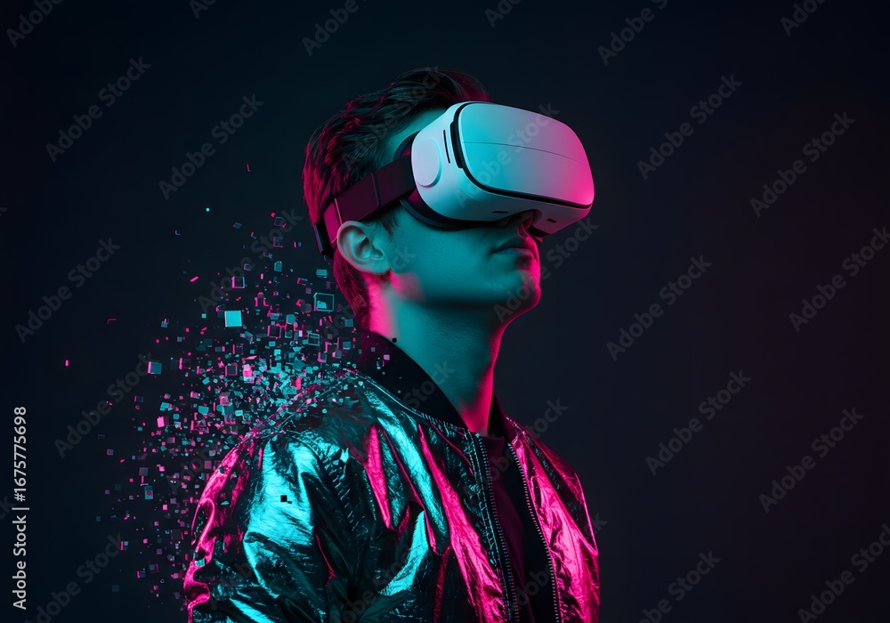 Fototapeta premium Virtual reality the user immersed in the world of games with virtual reality glasses