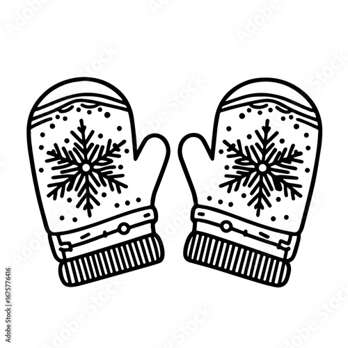 Line Art of Winter Mittens