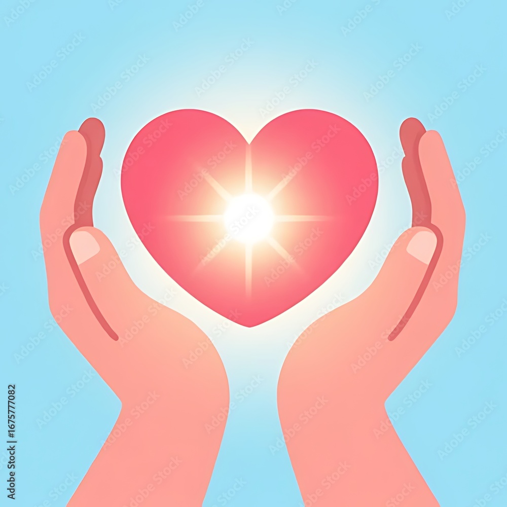 Obraz premium Caring hands gently holding a glowing heart, symbolizing love, health, and the spirit of giving, fostering compassion and support