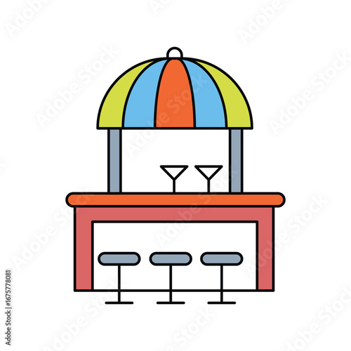 Beach Bar lineal color line icon with white background vector stock illustration