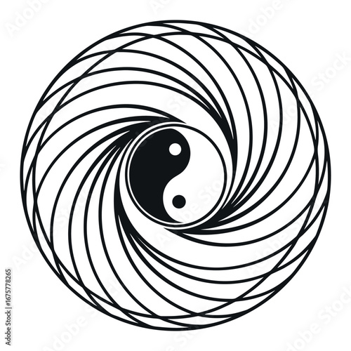 Vector art of yin yang symbol in a swirling spiral pattern