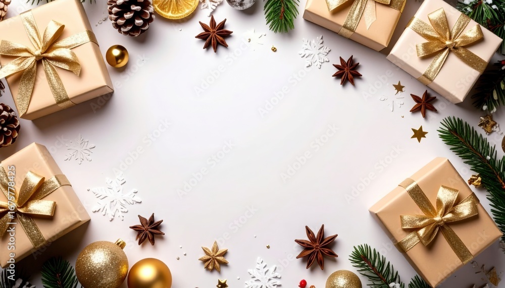 custom made wallpaper toronto digitalFestive gift boxes and Christmas decorations arranged elegantly. The scene is set with various ornaments and natural elements, creating a sense of warmth and joy