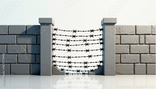 Illustration of a concrete wall with barbed wire fence, representing boundaries and barriers