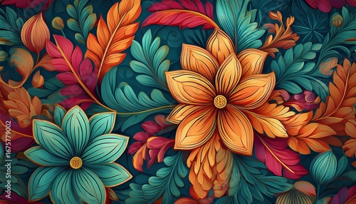 Wallpaper Mural intricate floral pattern vibrant hues repeating design floral background floral texture Torontodigital.ca