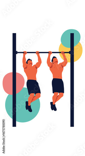 Engaging in bodyweight pullups on a horizontal bar a rigorous upper body strength workout for men