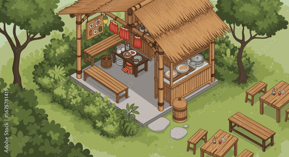 custom made wallpaper toronto digitalCharming outdoor food stall serving delicious meals in a lush garden setting, inviting and cozy atmosphere