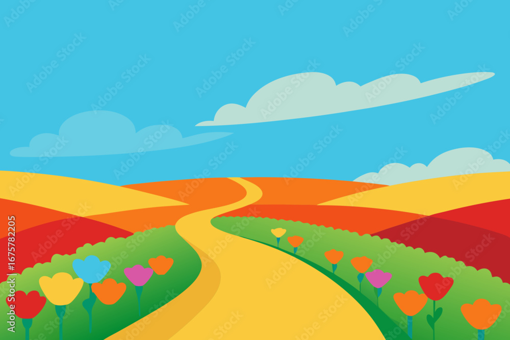Fototapeta premium summer landscape with flowers and sky