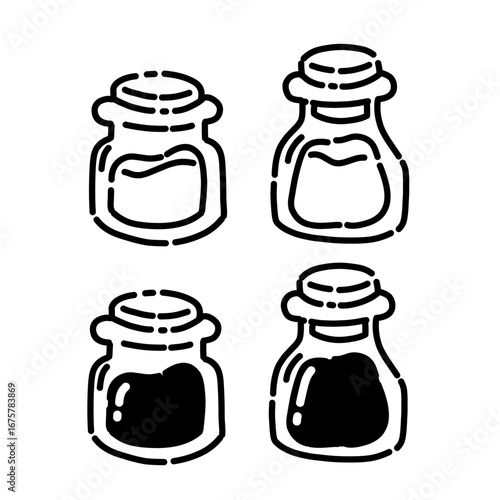 Vector illustration of jar glass. Minimalist jar glass icon illustration black and white line art outline.