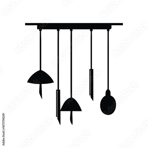 Modern chandelier with multiple pendant lights in silhouette