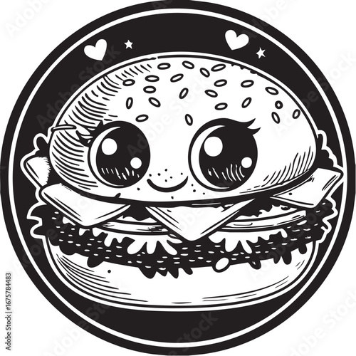 cute and smiling hamburger cartoon vector illustration