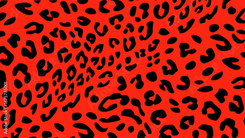 Red and black leopard skin texture. Animal print background. Luxury wallpaper.