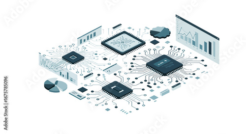 Computer chip technology motherboard circuit board data processing system innovation concept design on transparent background