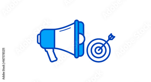 Megaphone target marketing strategy advertising campaign communication bullseye goal reach audience on transparent background