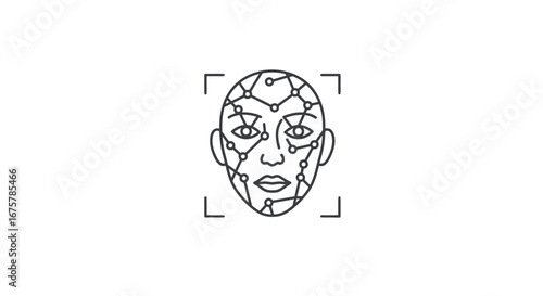 Artificial intelligence face recognition technology ai neural network deep learning system scan security on transparent background