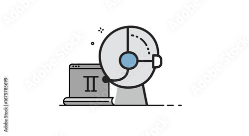 Customer service support headset laptop icon assistance helpdesk communication technology solution on transparent background