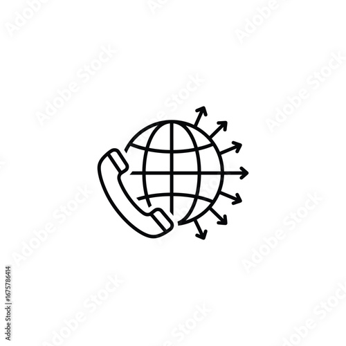 Vector art of global communication icon with phone receiver and arrows
