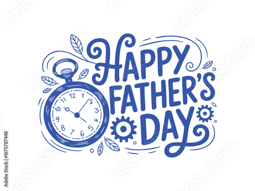 Happy father's day greeting card with vintage watch and gears for best dad celebration event design idea