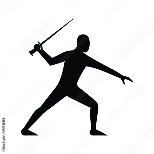 Silhouette of a fencer in action with a sword