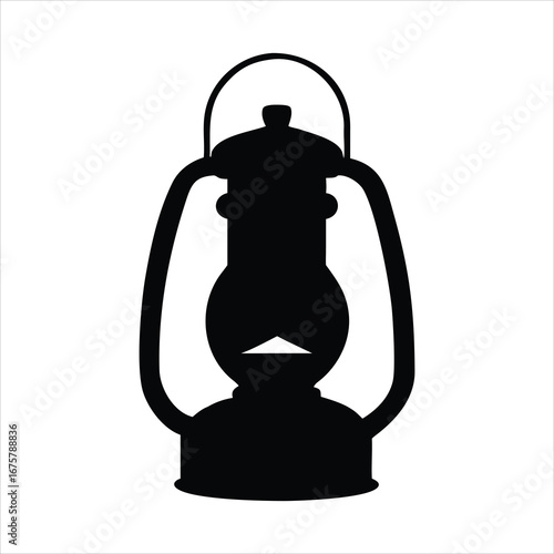 Black silhouette of an old fashioned kerosene lantern
