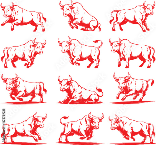 A set of Red Bulls in Different poses