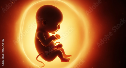 Fetus Silhouette In Orange Glow Digital Art