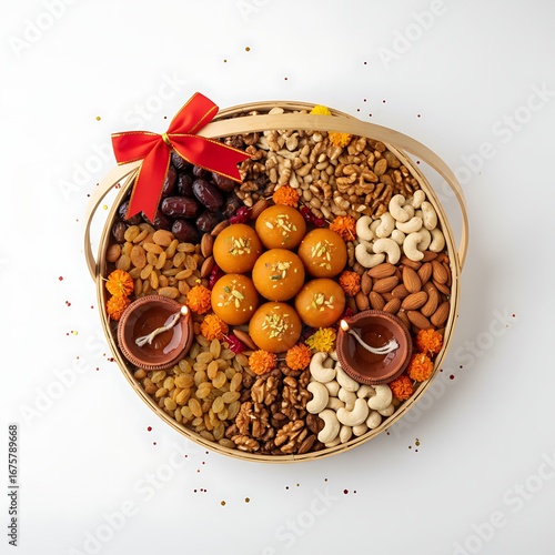 Festive Indian Dry Fruit and Sweet Gift Basket with Diyas