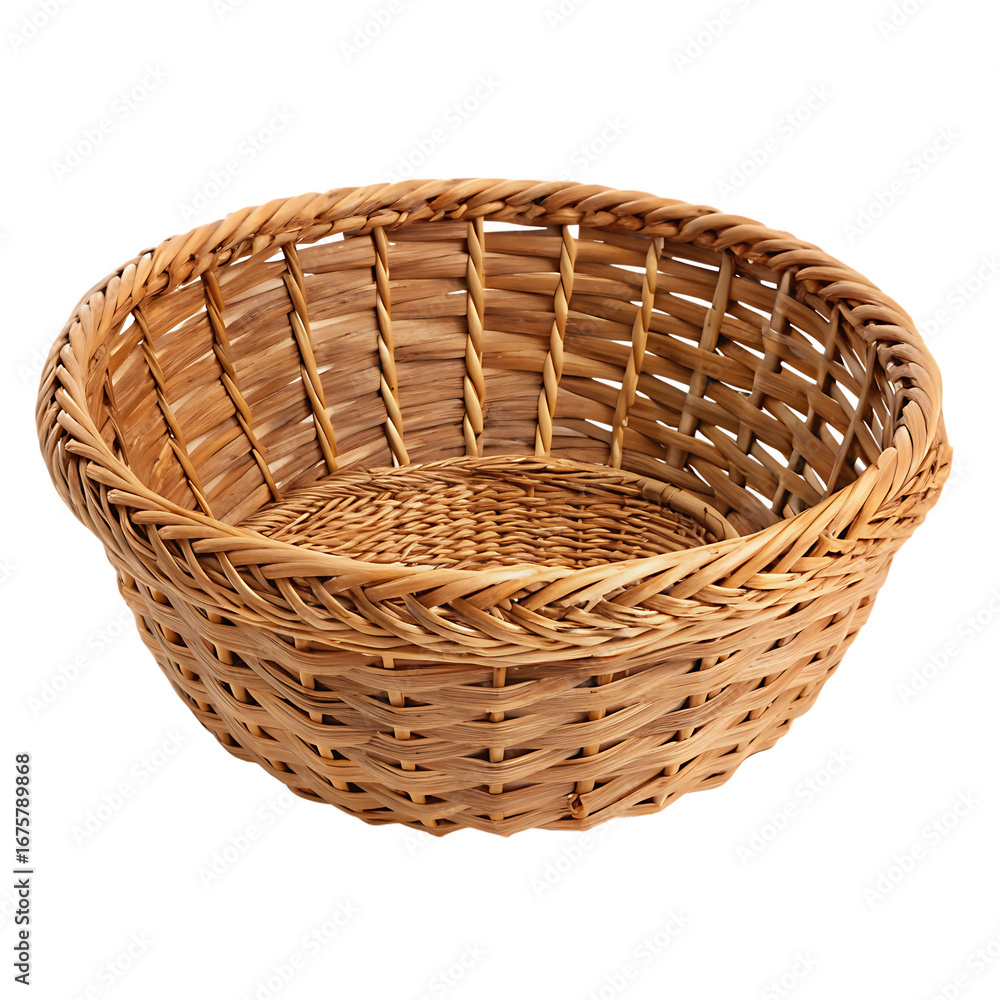 Fototapeta premium A single woven fruit basket isolated on a transparent background