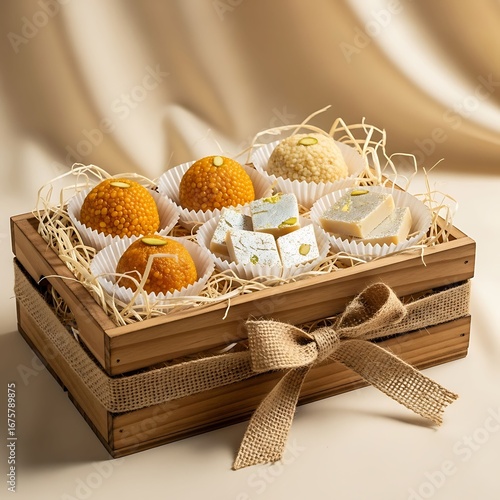 Traditional Indian Sweets Gift Box: Ladoos and Kaju Katli