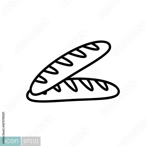 Two Fresh French Baguette Loaves Vector Icon