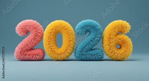 Fluffy & Bright: A Playful Celebration of 2026 with Colorful 3D Numbers
