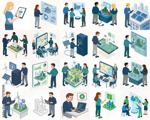 Isometric Smart City Technology Innovation Discussion Team Concept Illustration