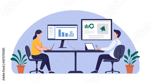 Teamwork collaboration office workspace business people working together on project using technology on transparent background