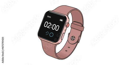 Rose gold smart watch digital device wearable technology fitness tracker gadget wrist accessory time display on transparent background