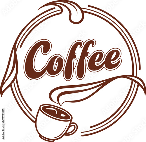Vector art of coffee logo with cup and steam in a circle