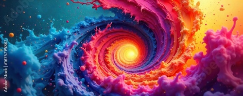 A vibrant, swirling vortex of colorful paint representing the chaotic and transformative nature of revolutionary change in life ,  dynamic,  breaking