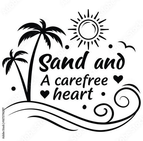 Sun, sand, and a carefree heart T-shirt design.