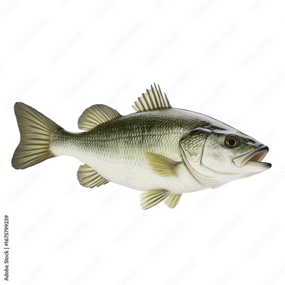 Fototapeta premium Largemouth bass fish isolated on transparent background, a popular freshwater game species