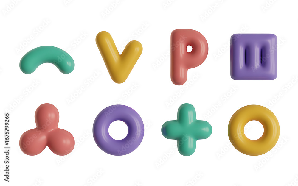 Naklejka premium Colorful 3d shapes isolated on white isolated on transparent background