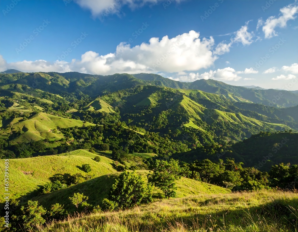 Naklejka premium Lush mountain landscape under a vibrant sky