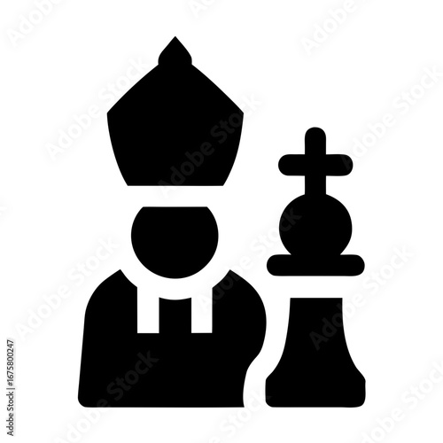 Chess bishop and king silhouette icon representing strategy and faith