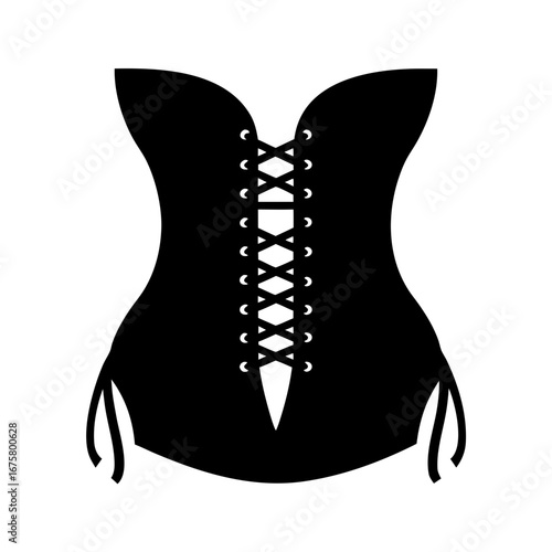 Black victorian corset silhouette with lace up front and garters