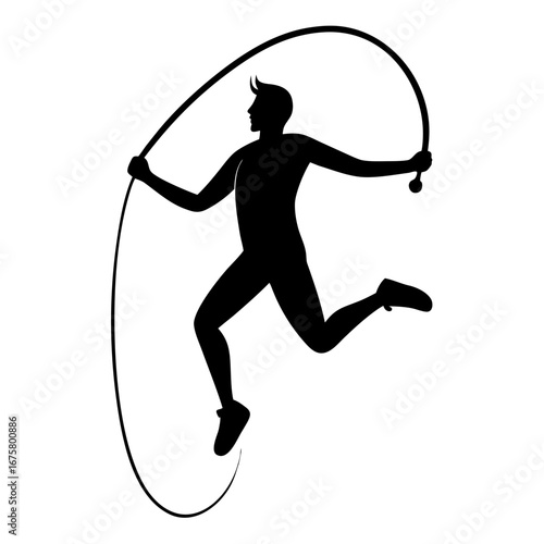 Dynamic silhouette of a person jumping rope with energy and motion silhouette