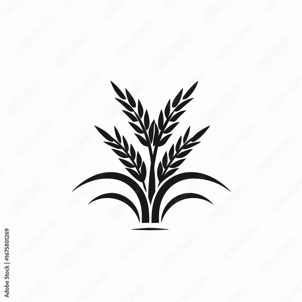 Obraz premium Elegant floral plant with wheat stalks, simple black graphic silhouette