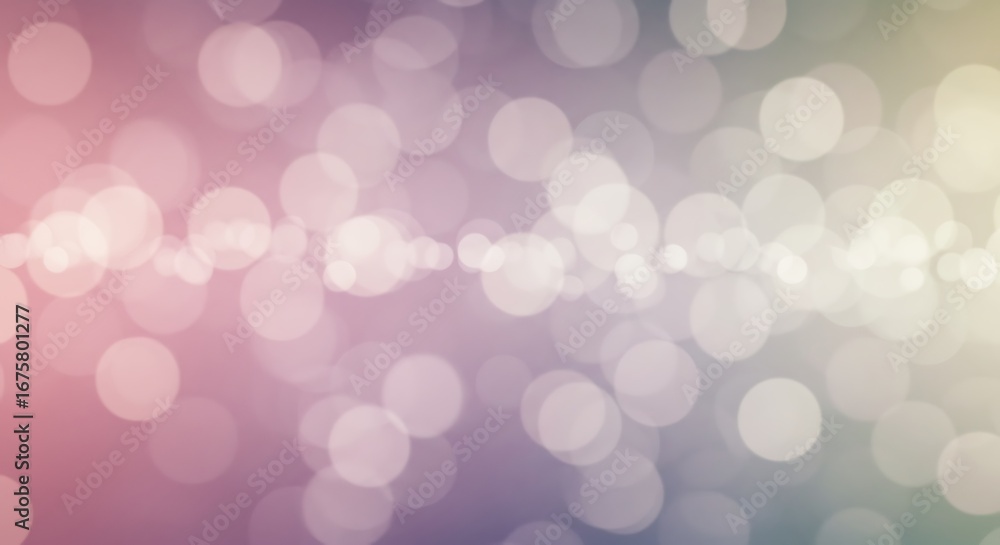 Fototapeta premium Abstract background with soft, blurred bokeh lights in shades of pink, purple, blue, and beige.