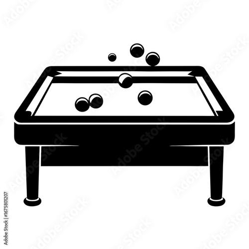 A pool table with balls in motion silhouette
