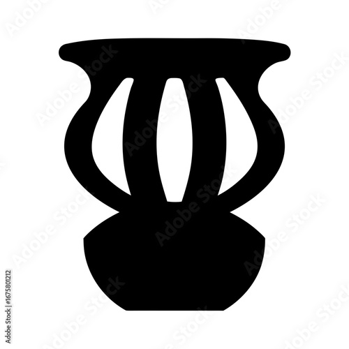 Stylized black silhouette of an abstract vase or urn shape