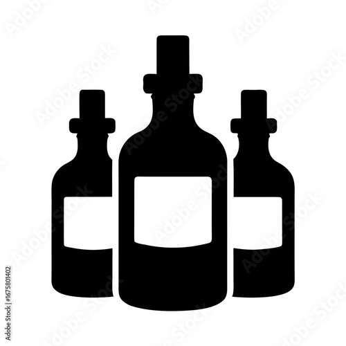 Three vintage glass potion bottles with blank labels silhouette