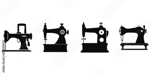 Collection of vintage sewing machine silhouettes displayed side by side silhouette